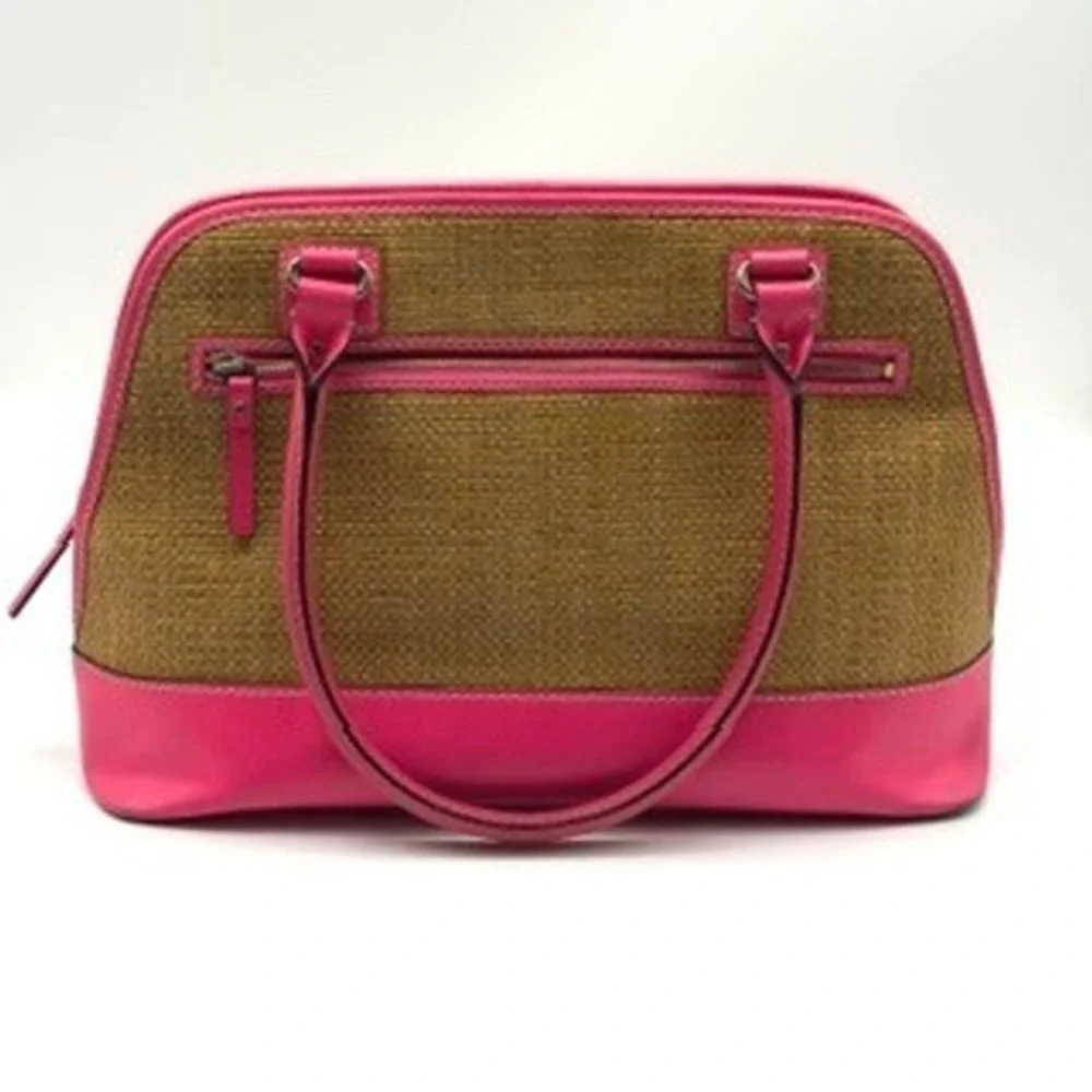 Kate Spade New York Straw Leather‎ Dome Satchel Bag Pink Tan Woven Handbag